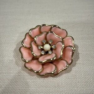 Pink Poured Gripoix Glass Layered Flower Gold Tone Brooch